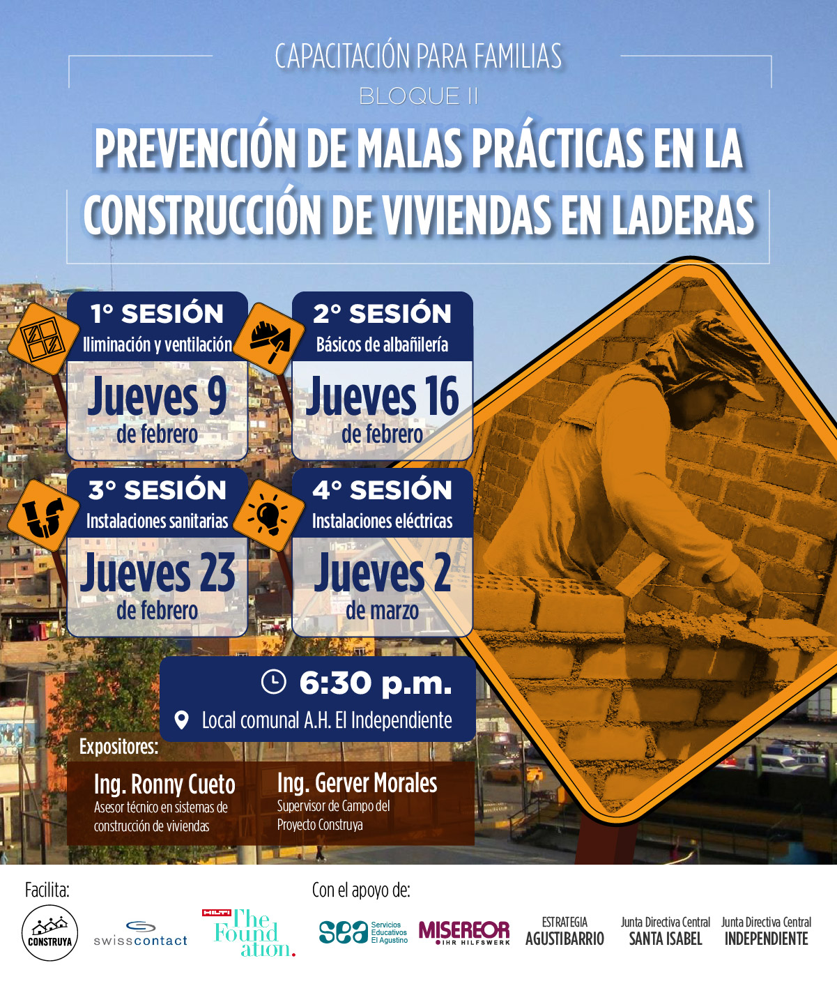 Talleres: Prevención de malas prácticas en la construcción de viviendas en laderas